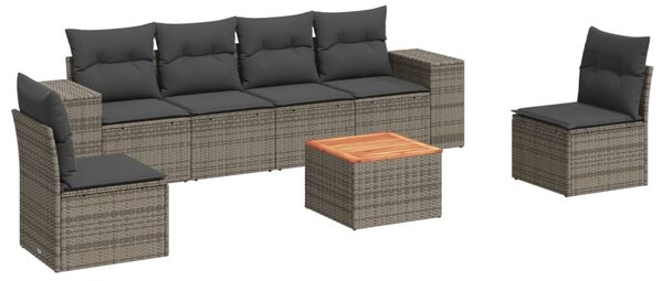 7 részes szürke polyrattan kerti ülőgarnitúra párnákkal