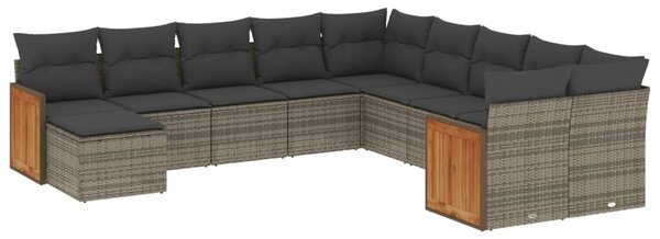 11 részes szürke polyrattan kerti ülőgarnitúra párnákkal