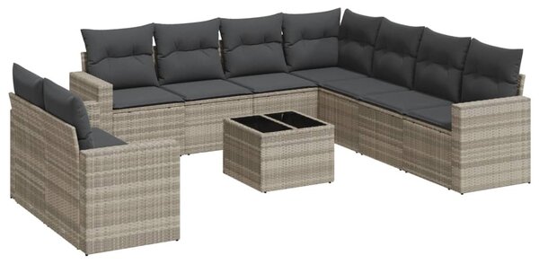 10 részes világosszürke polyrattan kerti ülőgarnitúra párnákkal