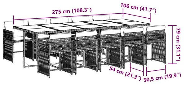 11 részes szürke polyrattan kerti ülőgarnitúra párnákkal