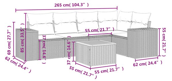 6 részes bézs polyrattan kerti ülőgarnitúra párnával