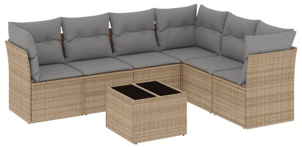 7 részes bézs polyrattan kerti ülőgarnitúra párnákkal