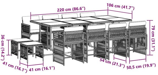 13 részes szürke polyrattan kerti ülőgarnitúra párnákkal