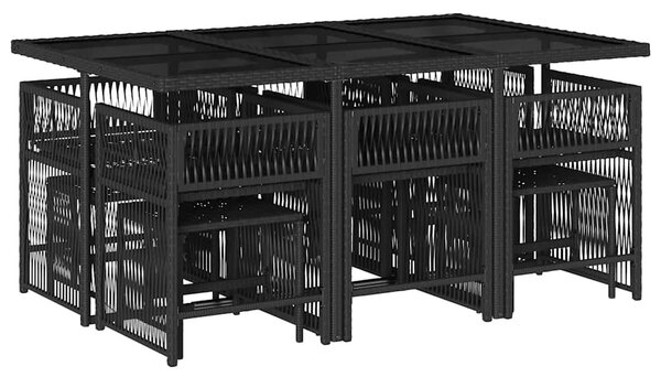 11 részes fekete polyrattan kerti étkezőgarnitúra párnákkal