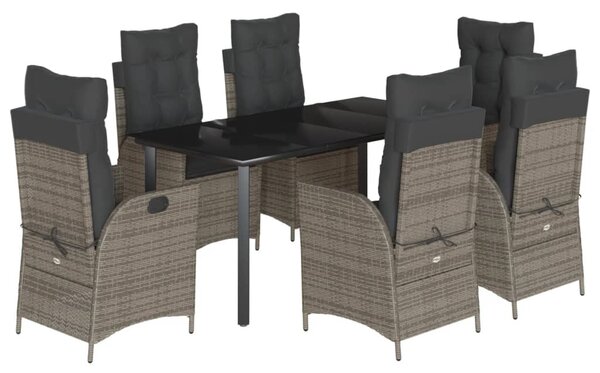 7 részes szürke polyrattan kerti étkezőgarnitúra párnával