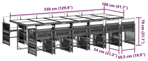 13 részes szürke polyrattan kerti ülőgarnitúra párnákkal