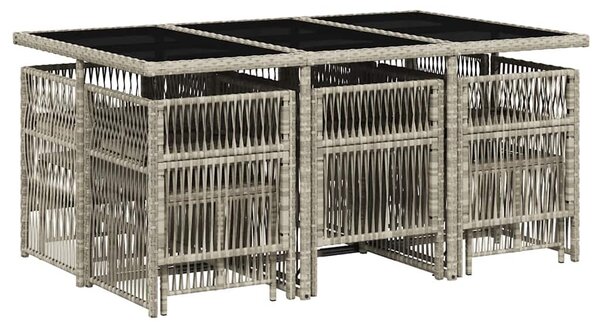 11 részes világosszürke polyrattan kerti ülőgarnitúra párnákkal