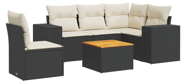 6 részes fekete polyrattan kerti ülőgarnitúra párnákkal