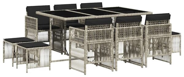 11 részes világosszürke polyrattan kerti ülőgarnitúra párnákkal