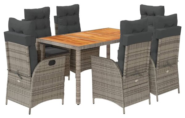7 részes szürke polyrattan kerti étkezőgarnitúra párnával