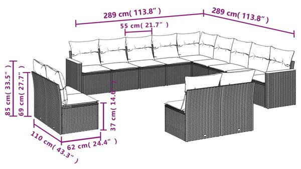 13 részes bézs polyrattan kerti ülőgarnitúra párnákkal