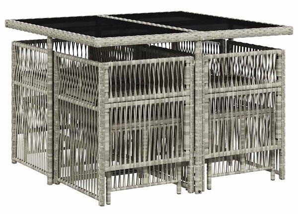 9részes világosszürke polyrattan kerti étkezőgarnitúra párnával