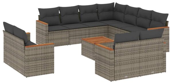 12 részes szürke polyrattan kerti ülőgarnitúra párnákkal