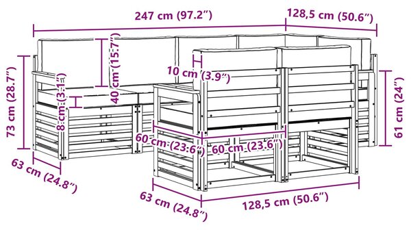 VidaXL Kültéri kanapé szett 7 pcs Fehér és Krém színű