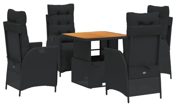 5 részes fekete polyrattan kerti étkezőgarnitúra párnákkal