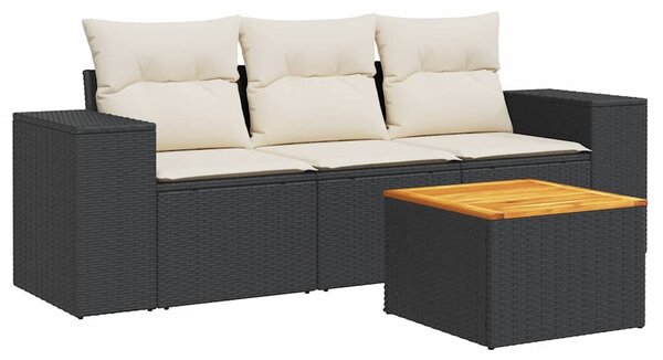 4 részes fekete polyrattan kerti ülőgarnitúra párnákkal