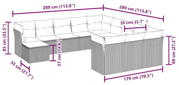 12 részes barna polyrattan kerti ülőgarnitúra párnákkal