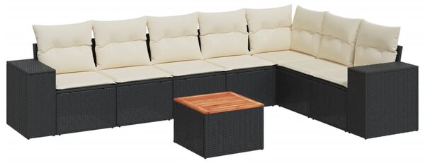 8 részes fekete polyrattan kerti ülőgarnitúra párnákkal