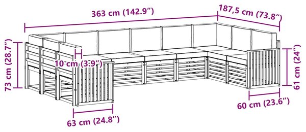 VidaXL Kültéri kanapé szett 10 pcs Fehér és Antracitszürke