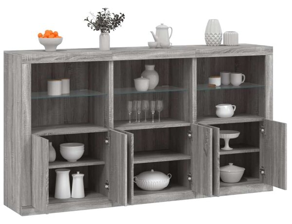 VidaXL szürke sonoma színű tálalószekrény LED-ekkel 181,5x37x100 cm