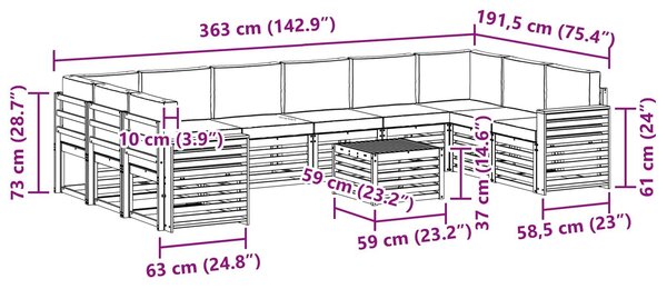 VidaXL Kültéri kanapé szett 11 pcs Fehér és Krém színű 59 x 59 x 37 cm
