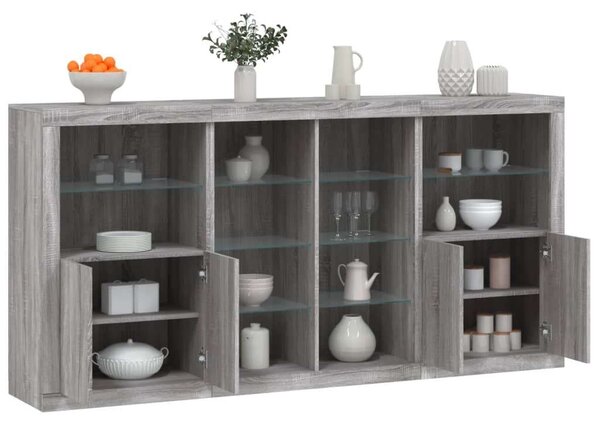 VidaXL szürke sonoma színű tálalószekrény LED-ekkel 202 x 37 x 100 cm