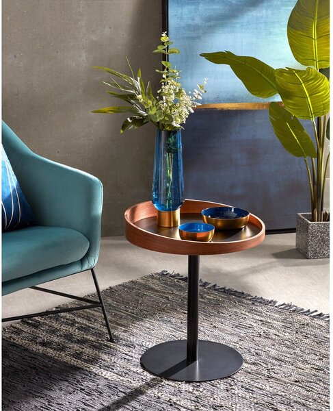 Kerek tárolóasztal diófa dekoros asztallappal ø 46 cm Kaori – Kave Home