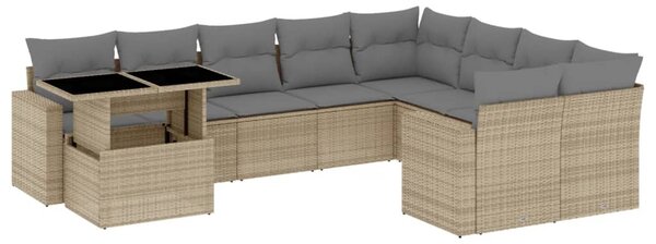 10 részes bézs polyrattan kerti ülőgarnitúra párnával