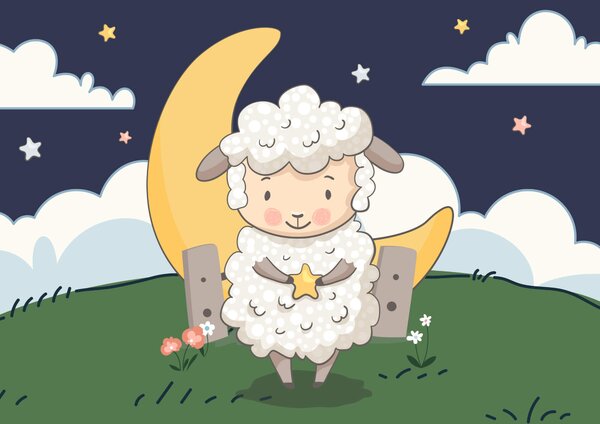 Fotótapéta Karikatúra egy birkáról, aki egy csillagot tart, Gyerekszoba fotótapéta, Népszerű fotótapéta, t00091 - Tapeko.hu