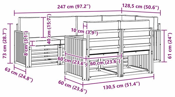 VidaXL Kültéri kanapé szett 7 pcs Fehér és Bézs 247 x 128,5 x 73 cm