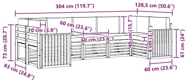 VidaXL Kültéri kanapé szett 7 pcs Fehér és Bézs 304 x 128,5 x 73 cm