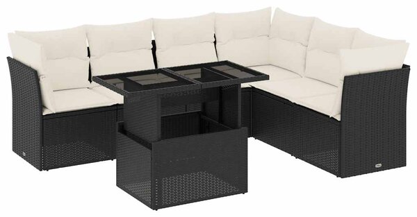 7 részes fekete polyrattan kerti ülőgarnitúra párnával