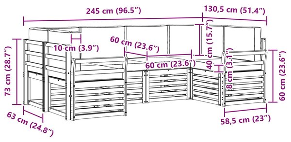 VidaXL Kültéri kanapé szett 6 pcs Fehér és Krém színű