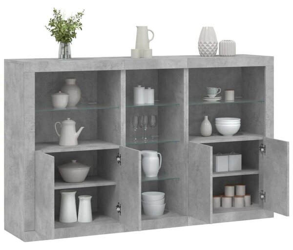 VidaXL LED-es Tálalószekrény - Betonszürke - 162x37x100 cm