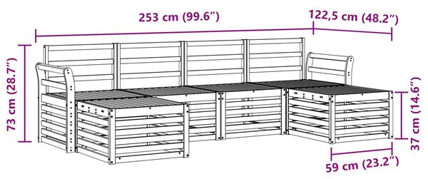 VidaXL Kültéri kanapé szett 6 pcs Fehér 253 x 122,5 x 73 cm