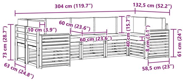 VidaXL Kültéri kanapé szett 7 pcs Fehér és Világosszürke