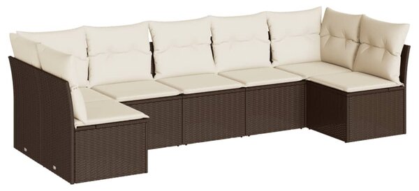 7 részes barna polyrattan kerti ülőgarnitúra párnákkal