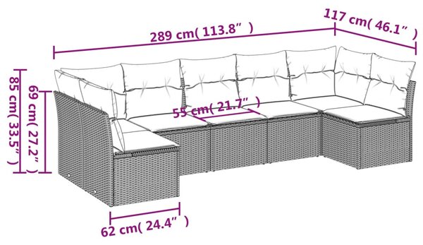 7 részes barna polyrattan kerti ülőgarnitúra párnákkal
