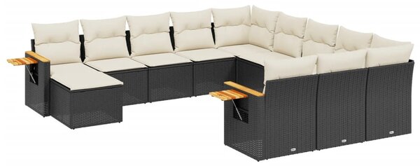 11 részes fekete polyrattan kerti ülőgarnitúra párnákkal
