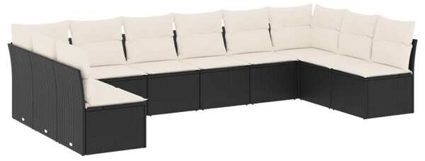 10 részes fekete polyrattan kerti ülőgarnitúra párnákkal