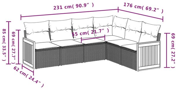 6 részes bézs polyrattan kerti ülőgarnitúra párnával