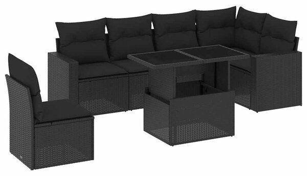 7 részes fekete polyrattan kerti ülőgarnitúra párnával