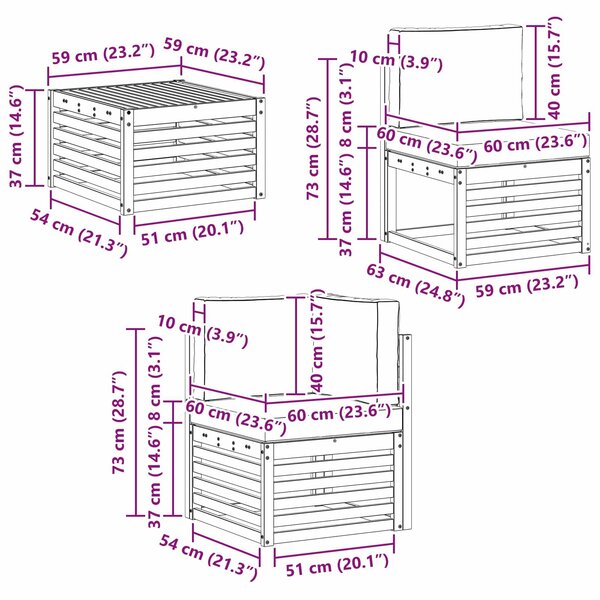 VidaXL Kültéri kanapé szett 7 pcs Fehér és Krém színű 59 x 59 x 37 cm