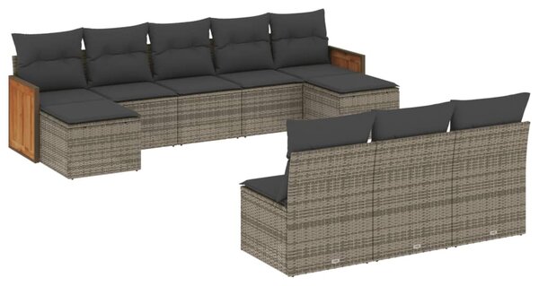 10 részes szürke polyrattan kerti ülőgarnitúra párnákkal