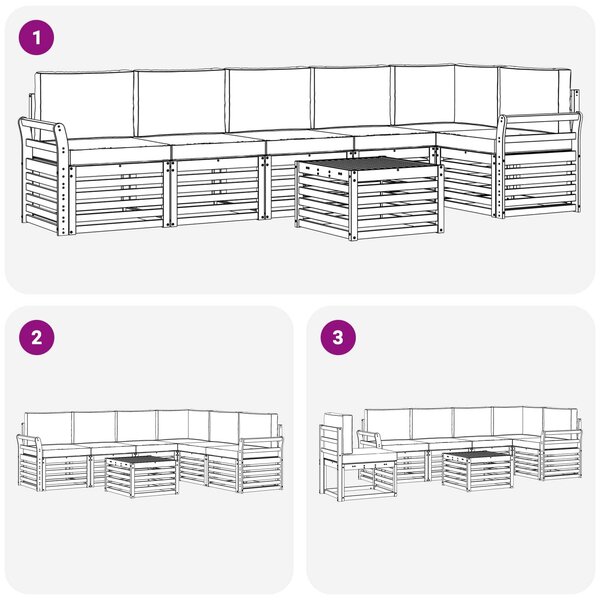 VidaXL Kültéri kanapé szett 7 pcs Fehér és Krém színű 59 x 59 x 37 cm