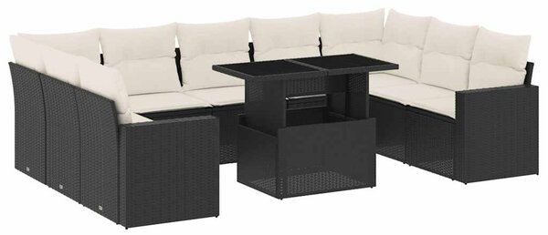 10 részes fekete polyrattan kerti ülőgarnitúra párnákkal