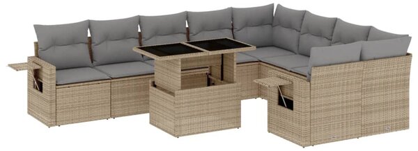 10 részes bézs polyrattan kerti ülőgarnitúra párnával