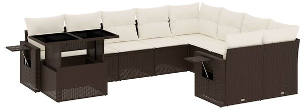 10 részes barna polyrattan kerti ülőgarnitúra párnákkal
