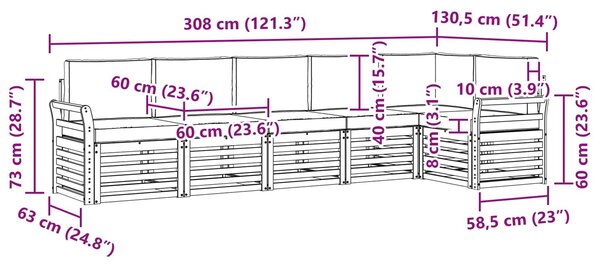 VidaXL Kültéri kanapé szett 6 pcs Fehér és Krém színű