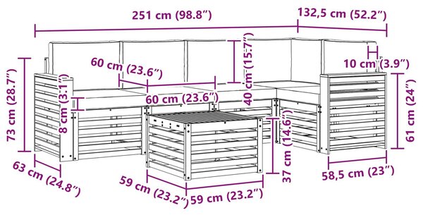 VidaXL Kültéri kanapé szett 6 pcs Fehér és Bézs 59 x 59 x 37 cm